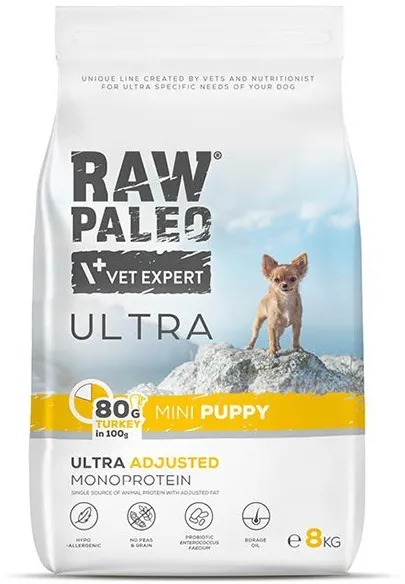 VETEXPERT Raw Paleo Ultra Mini Puppy Turkey - dry food for puppies - 8 kg