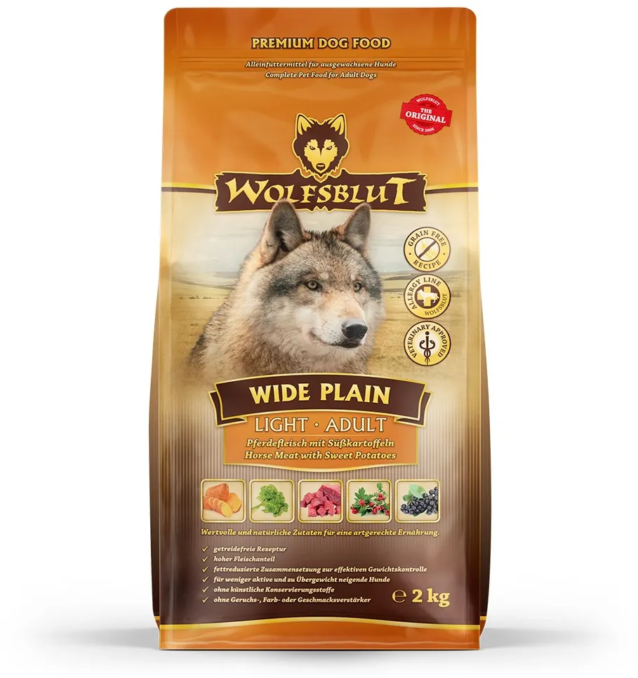 WOLFSBLUT Wide Plain Light Horse with sweet potatoes - dry dog food - 2kg