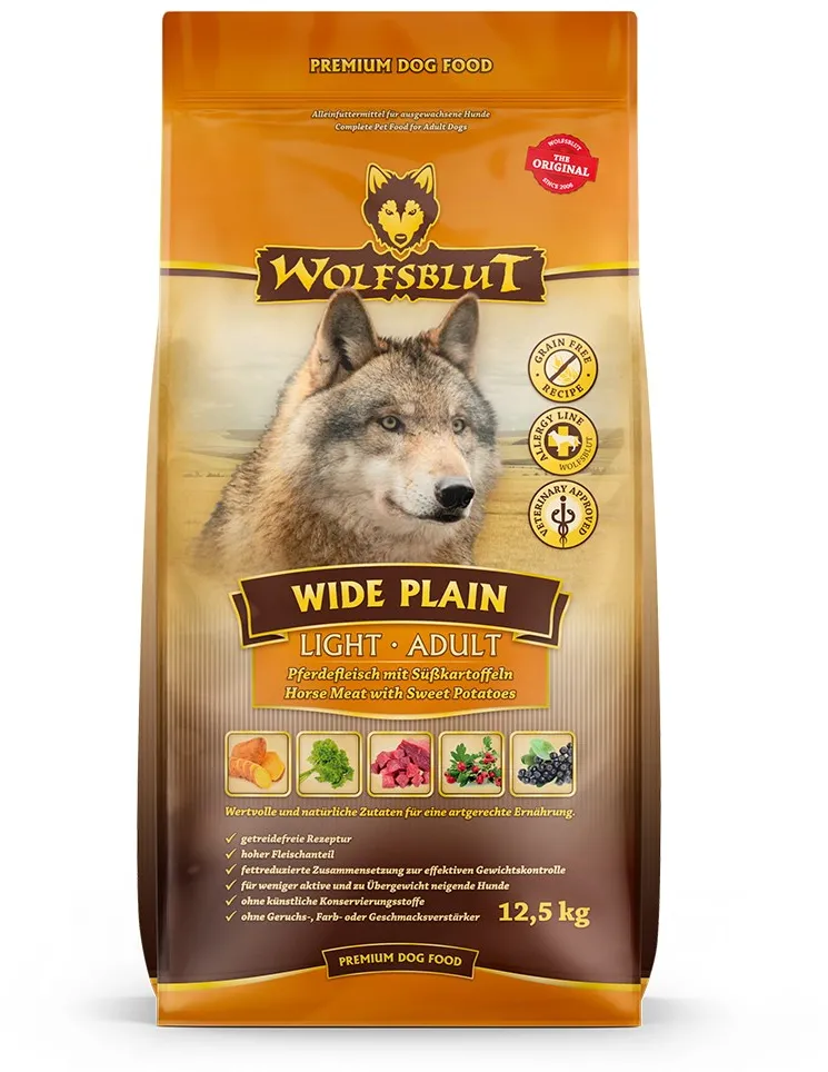 WOLFSBLUT Wide Plain Light Horse with sweet potatoes - dry dog food - 12,5kg
