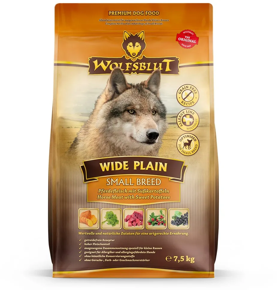 WOLFSBLUT Wide Plain Small breeds Horse with sweet potatoes - dry dog food - 7,5kg