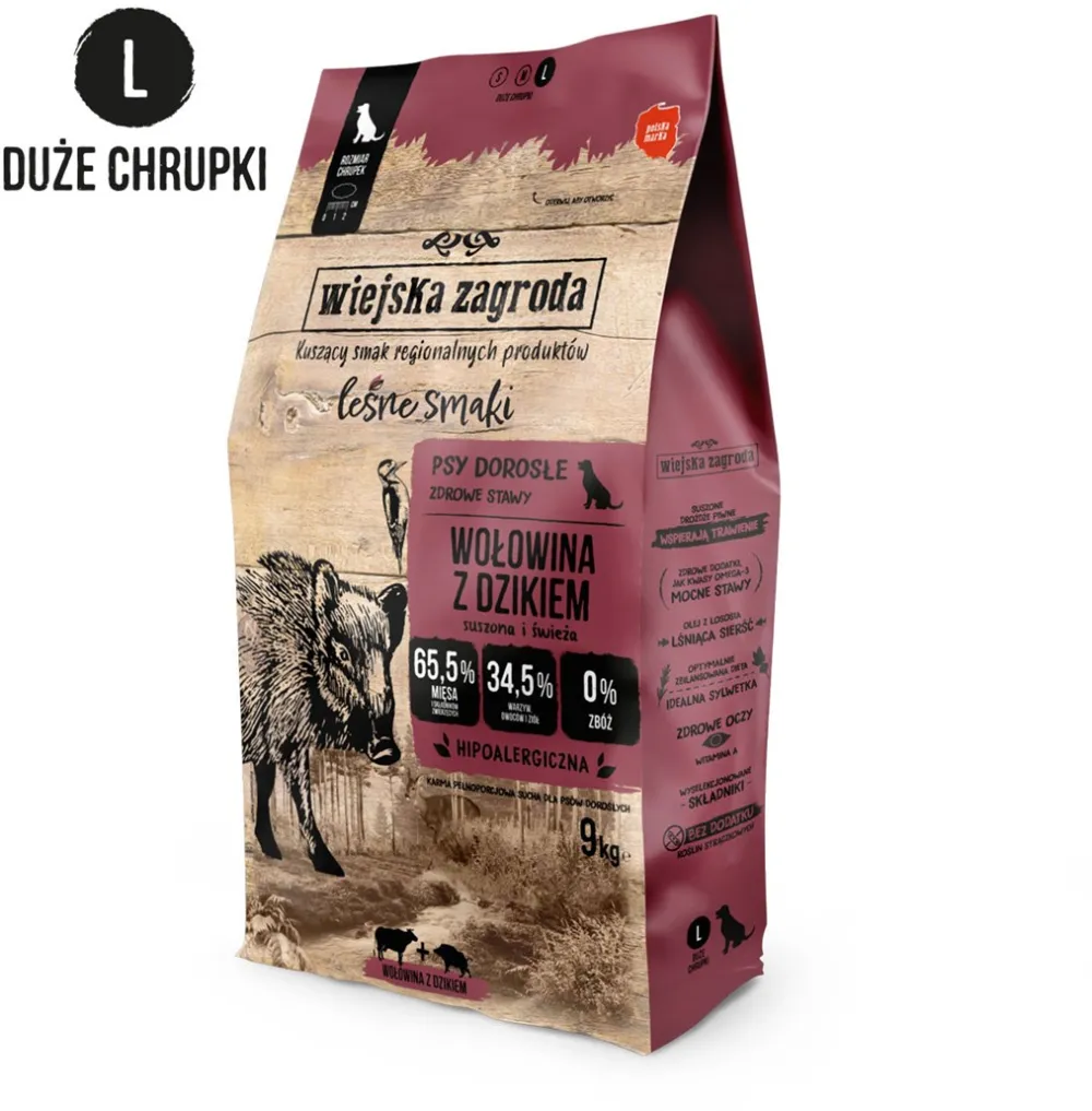 WIEJSKA ZAGRODA Beef with Wild Boar L – dry dog food – 9kg