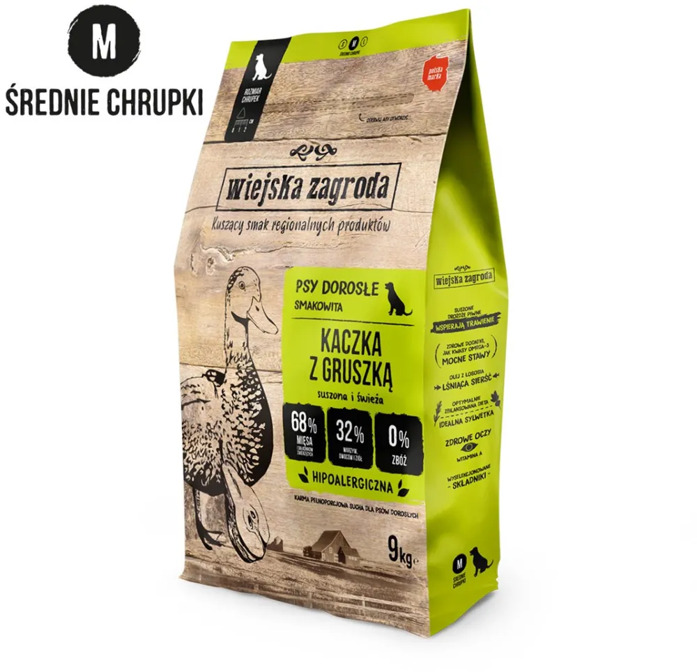WIEJSKA ZAGRODA Duck with Pear M – dry dog food – 9kg