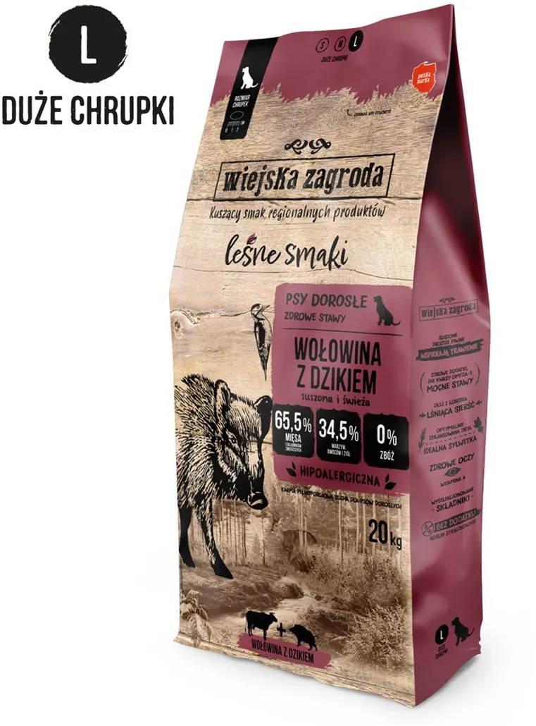WIEJSKA ZAGRODA Beef with Wild Boar L – dry dog food – 20kg