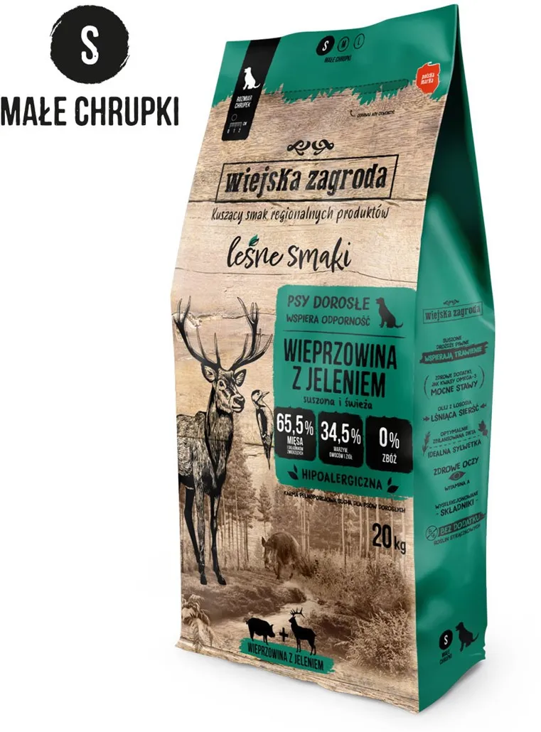 WIEJSKA ZAGRODA Pork with Venison S – dry dog food – 20kg