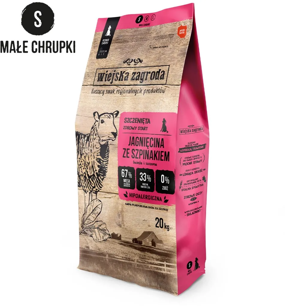 WIEJSKA ZAGRODA Lamb with Spinach – dry puppy food – 20kg