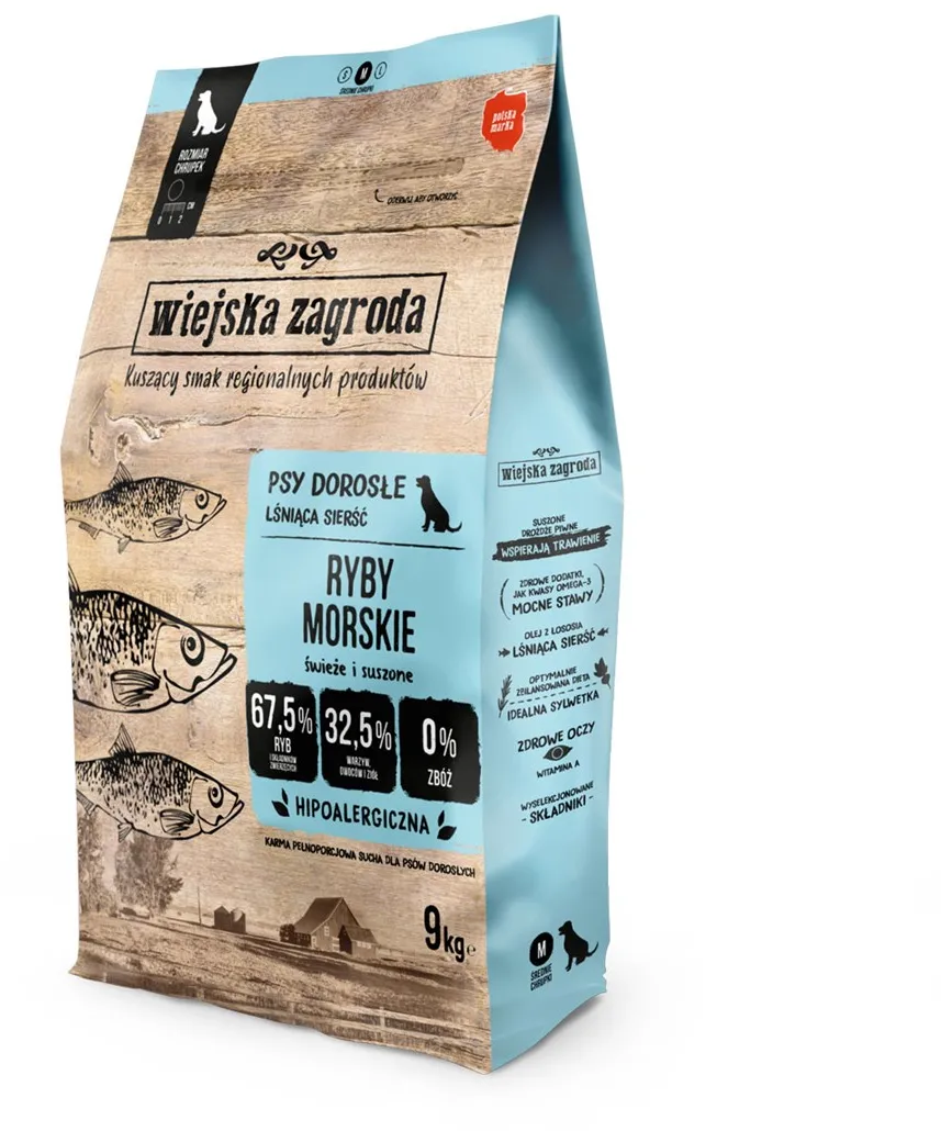 WIEJSKA ZAGRODA Sea Fish Crunchy M - Dry Food for Dogs - 9 kg
