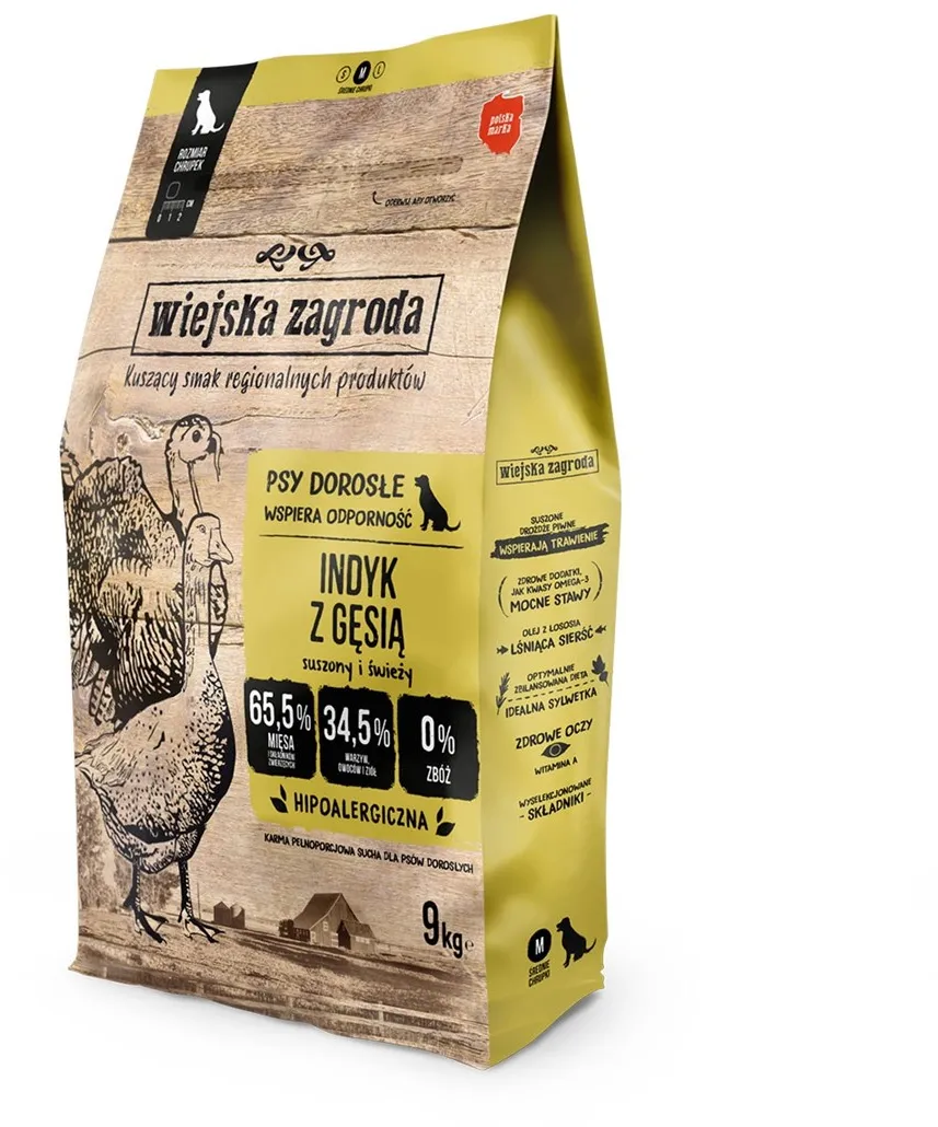 WIEJSKA ZAGRODA Turkey with goose M - dry dog food - 9kg