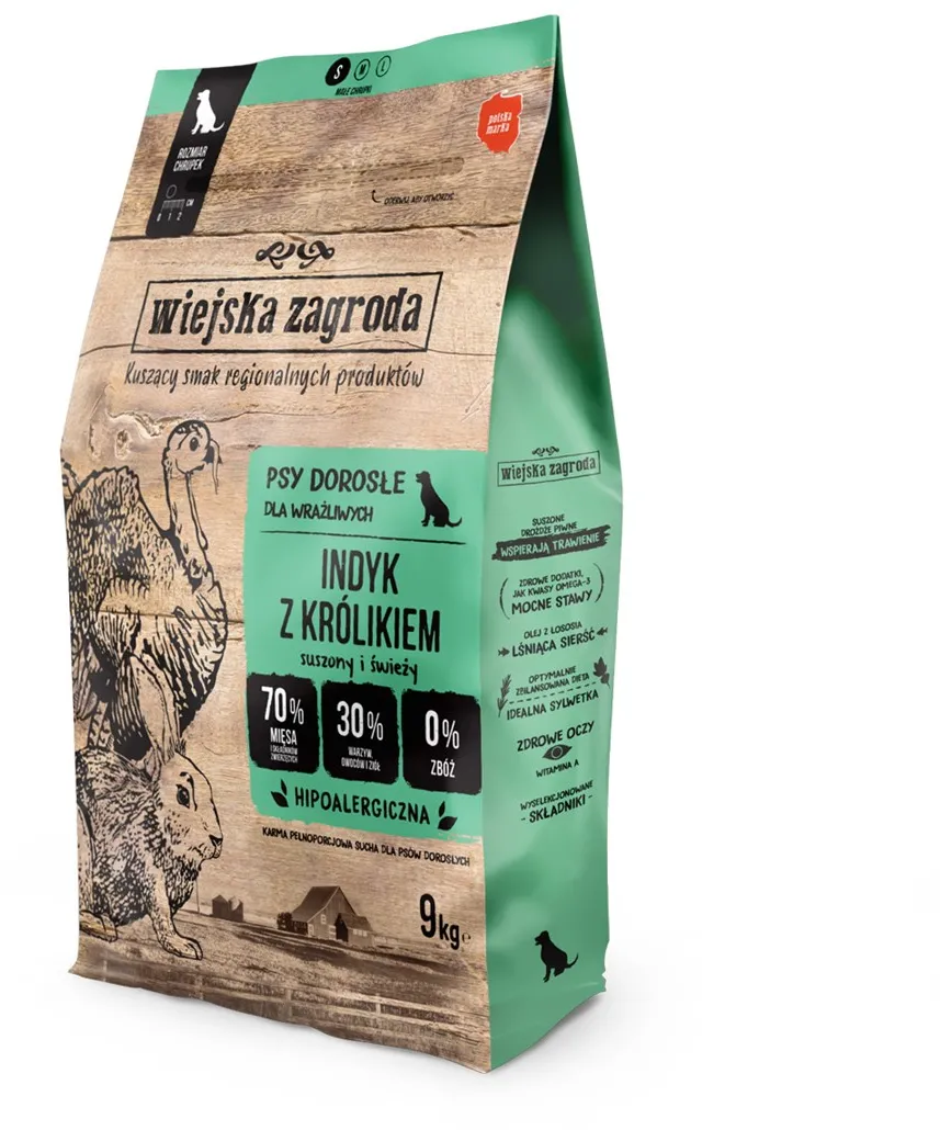 WIEJSKA ZAGRODA Turkey with Rabbit S – dry dog food – 9kg