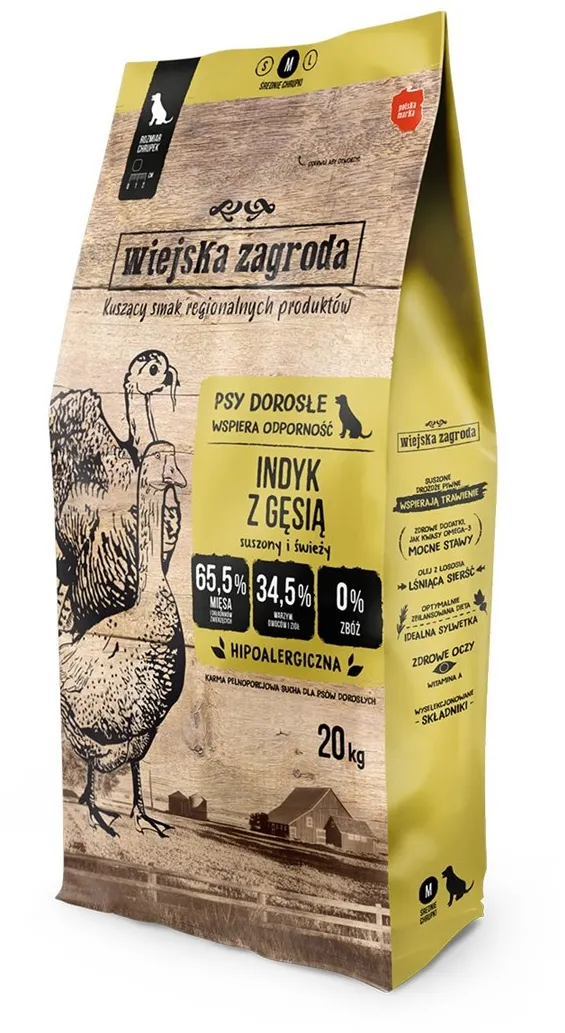 WIEJSKA ZAGRODA Turkey with goose M - dry dog food - 20kg