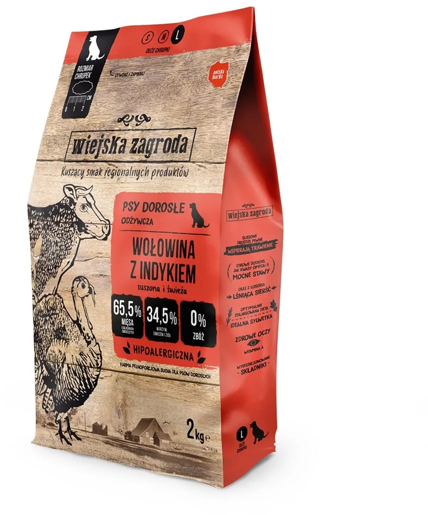 WIEJSKA ZAGRODA Beef with turkey L - dry dog food - 2kg