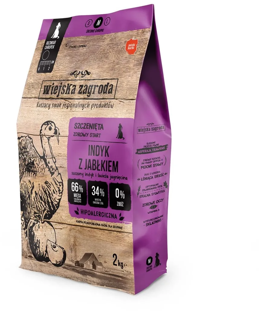 WIEJSKA ZAGRODA Turkey with apple M Puppy - dry dog food - 2kg
