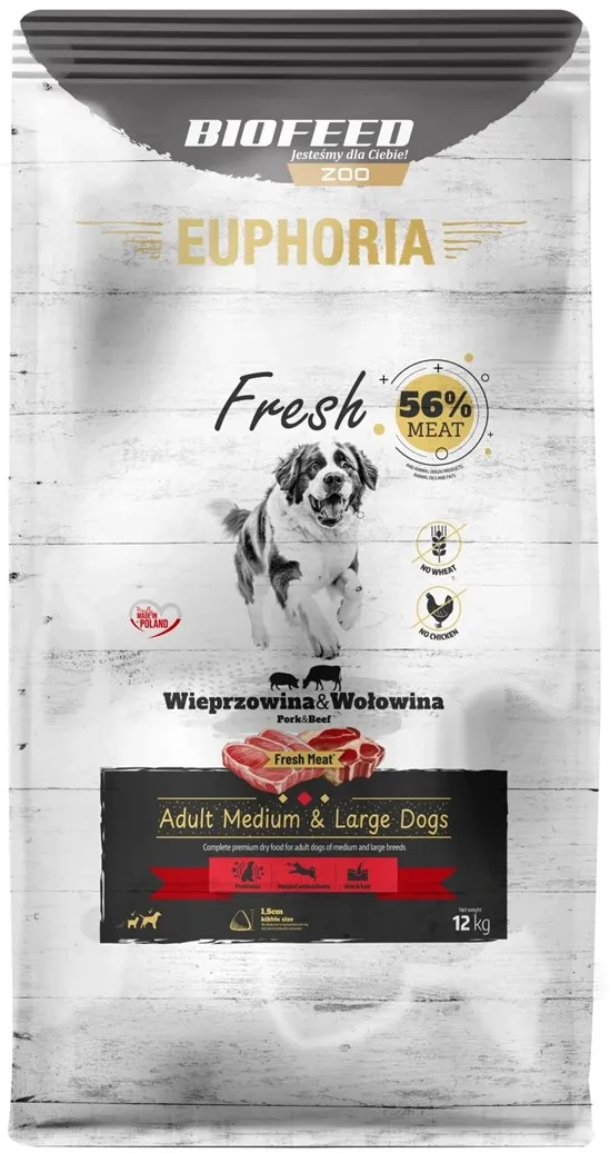BIOFEED Euphoria Fresh Adult Medium & Large Pork with beef - dry dog food - 12kg