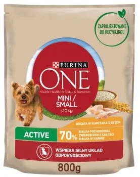 PURINA One Mini/Small Active Rich in chicken with rice - dry dog food - 800g