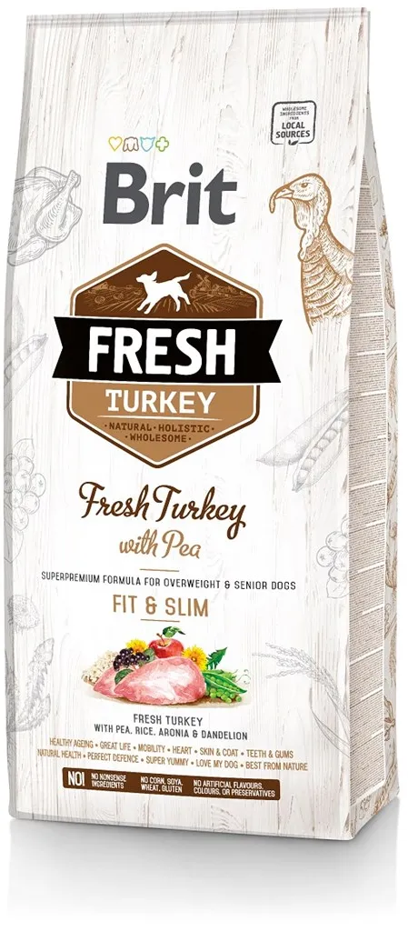 BRIT Fresh Turkey & Pea Fit & Slim - Dry dog food Turkey with pea - 12 kg