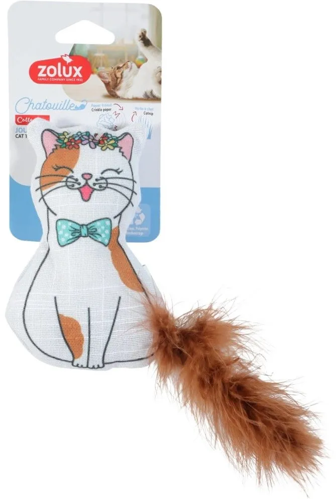 Jucarie pentru pisici Zolux Chatouille cu pene si catnip 13 cm