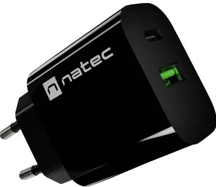 WALL CHARGER NATEC RIBERA 1X USB-A + 1X USB-C 20W BLACK