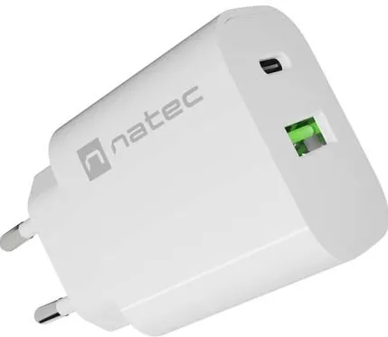 WALL CHARGER NATEC RIBERA 1X USB-A + 1X USB-C 20W WHITE
