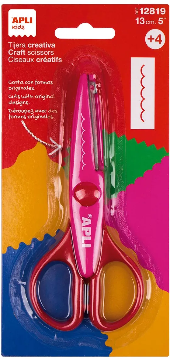 Foarfeca creativa Apli, roz, 13 cm, taiere curbata