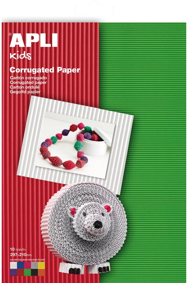 Carton ondulat APLI, A4, culori asortate, 10 coli/set