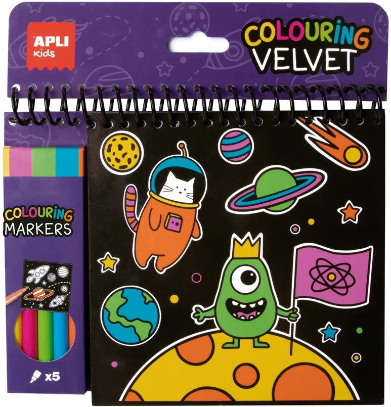 Carte de colorat cu contur catifelat Apli, 5 markere
