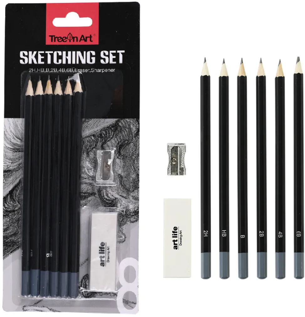 Set schitare Memoris-Precious, 6 creioane grafit, radiera ascutitoare metalica