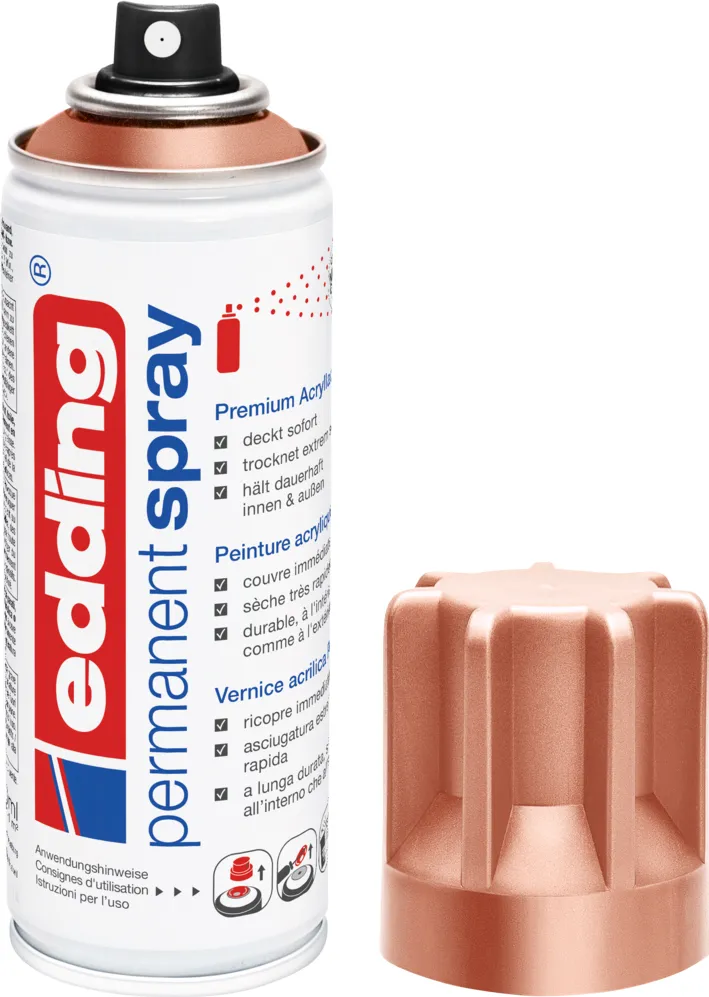 Spray vopsea acrilica Edding 5200, cupru pretios mat, 200 ml, vopsea acrilica pentru sticla, metal, lemn, ceramica, plastic, panza