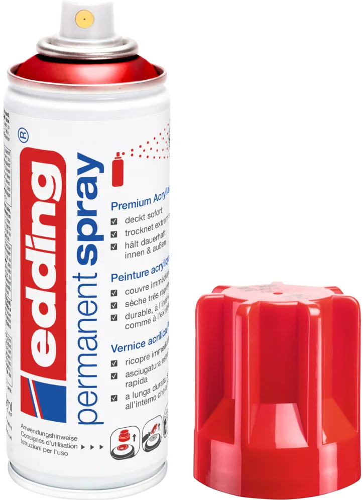 Spray vopsea acrilica Edding 5200, rosu lucios, uscare rapida, rezistent la zgarieturi, 200 ml