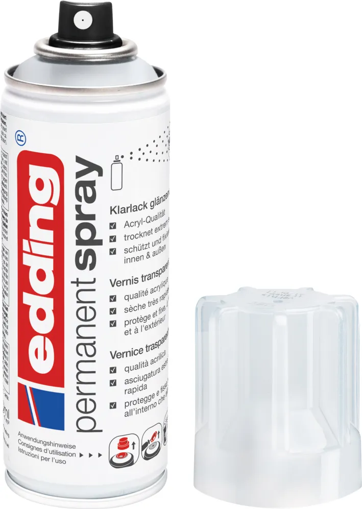 Spray vopsea premium Edding 5200, transparent lucios, uscare rapida, protectie la oxidare, 200 ml