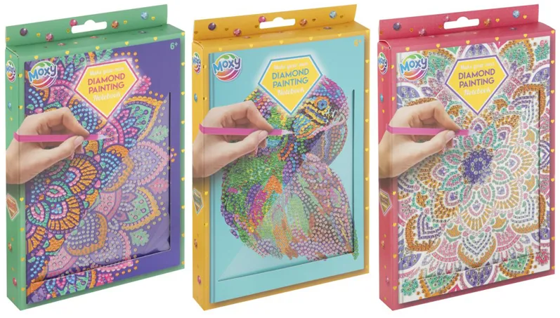 Set pictura cu diamante pentru caiet Creative Craft, model Caiet, culori asortate roz/albastru/mov, 8+ ani