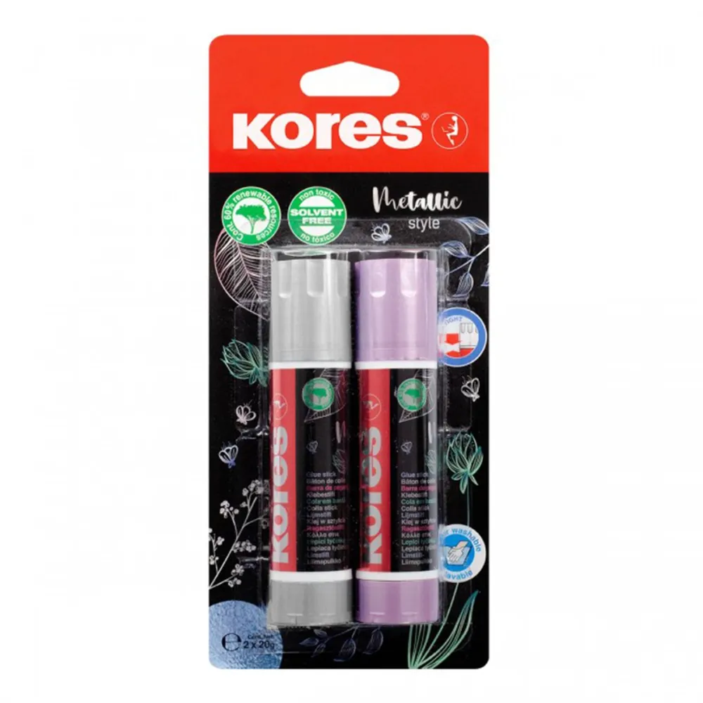 Lipici solid Kores, metalizat, 20 g, 2 bucati/blister