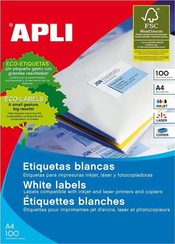 Etichete autoadezive Apli, A4, 210 x 148 mm, 200 bucati, 100 coli/top