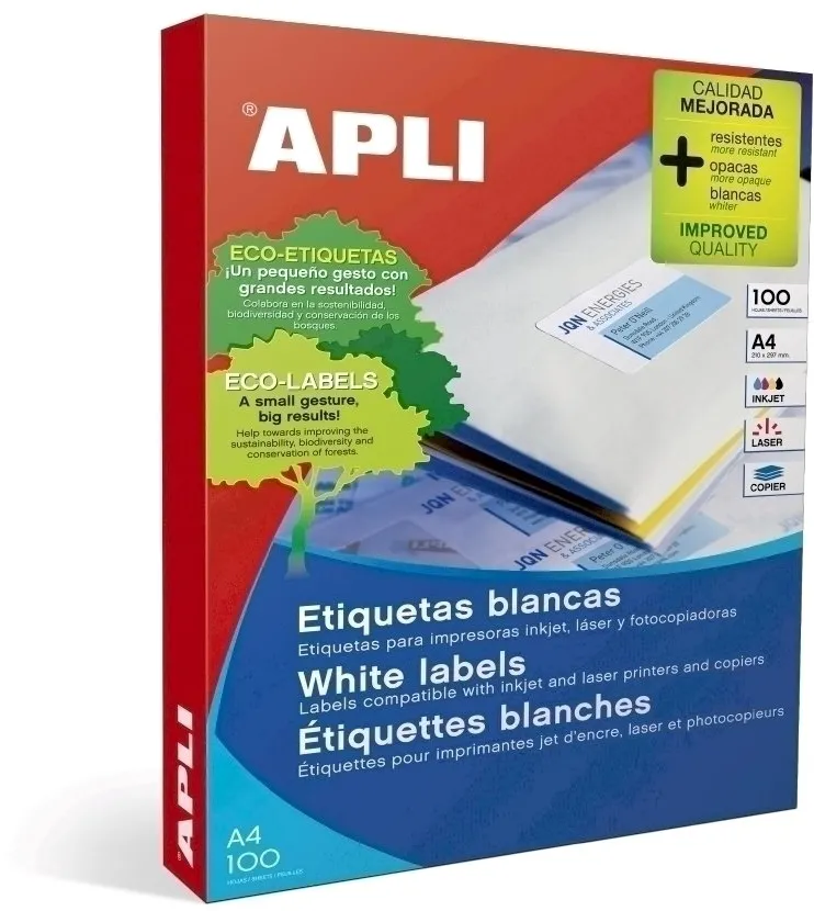Etichete autoadezive Apli, A4, 210 x 297 mm, 100 bucati, 100 coli/top