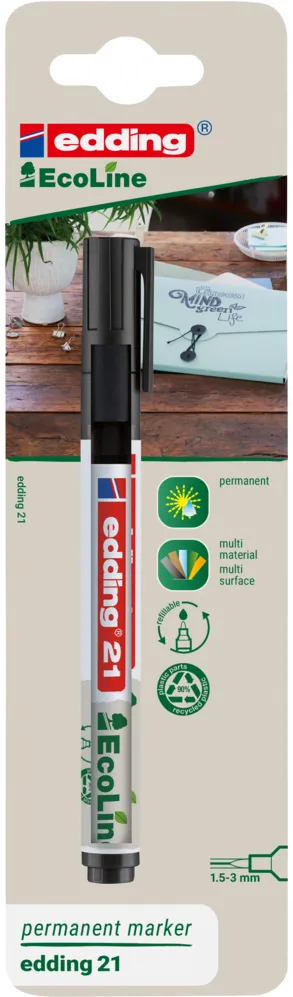 Marker permanent Edding 21, Ecoline, negru, varf rotund 1.5-3 mm, blister