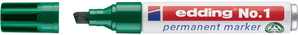 Marker permanent edding No. 1, corp din aluminiu reciclat, varf tesit, 1-5 mm, verde