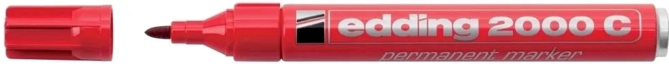 Marker permanent Edding 2000C, corp metalic, varf rotund, 1.5-3 mm, rosu