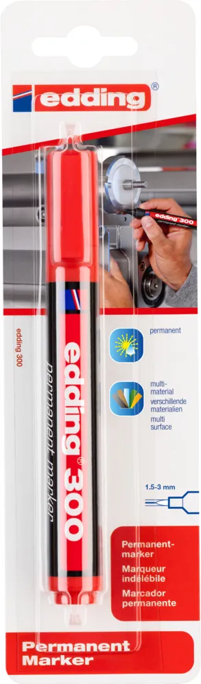 Marker Edding 300, permanent, varf rotund, 1.5-3 mm, rosu, in blister