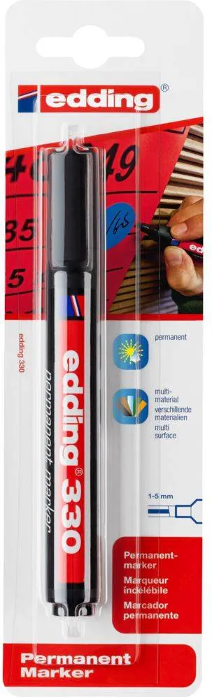 Marker permanent Edding 330, varf retezat 1-5 mm, negru, blister
