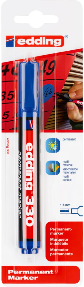 Marker permanent Edding 330, varf retezat 1-5 mm, albastru, blister