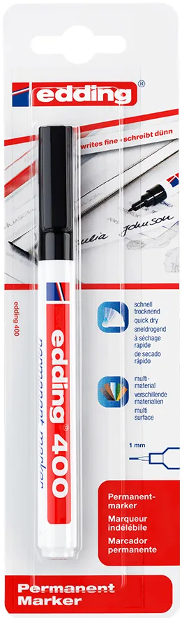 Marker permanent Edding 400, varf rotund 1 mm, negru, blister