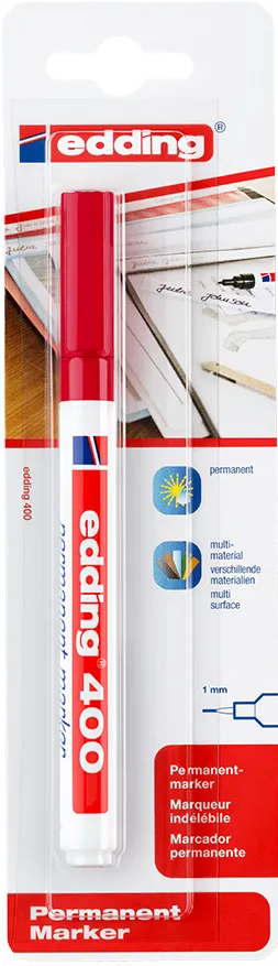 Marker permanent Edding 400, varf rotund 1 mm, rosu, blister