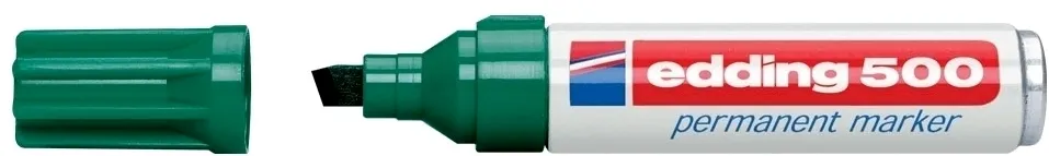 Marker permanent Edding 500, negru, corp aluminiu, varf retezat, 2-7 mm, verde