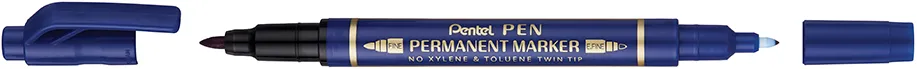 Marker permanent Pentel TWIN TIP 0.3/1.2 mm albastru, rezistent, durabil, cerneala rezistenta la apa