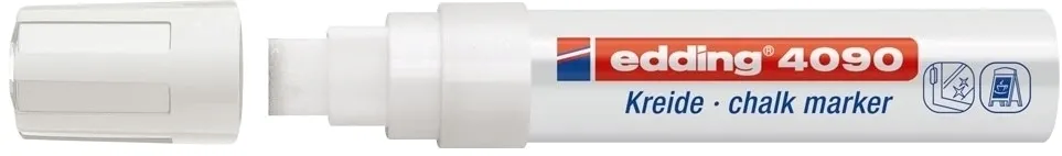 Marker pentru sticla Edding 4090, creta lichida pe baza de apa, varf retezat, 4-15 mm, alb