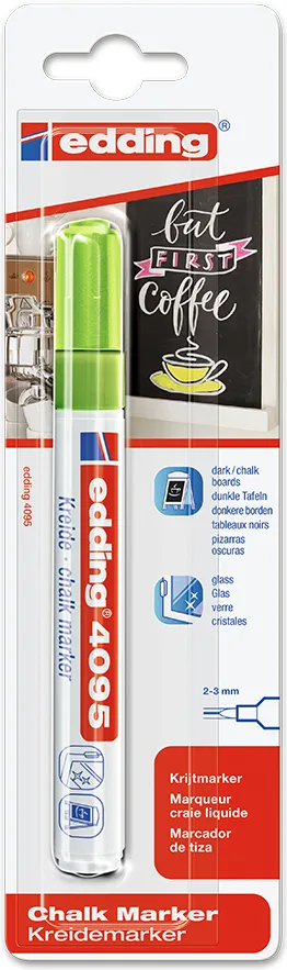 Marker Edding 4095 cu creta lichida, varf 2-3 mm, verde, blister