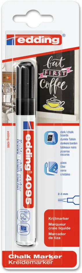 Marker Edding 4095 cu creta lichida, varf 2-3 mm, negru, blister