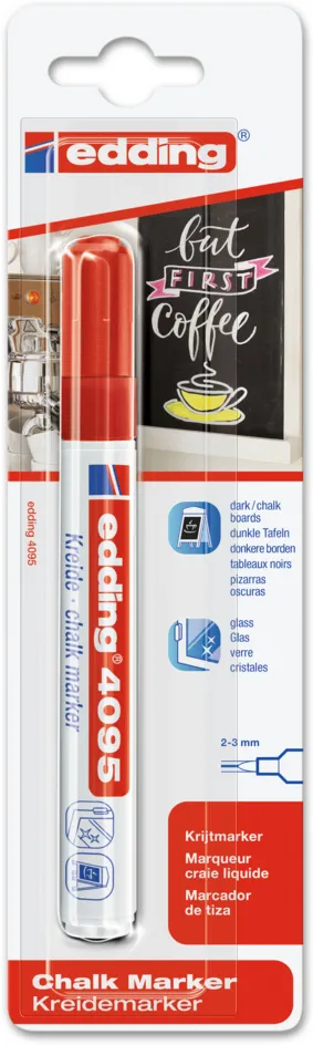 Marker Edding 4095 cu creta lichida, varf 2-3 mm, rosu, blister
