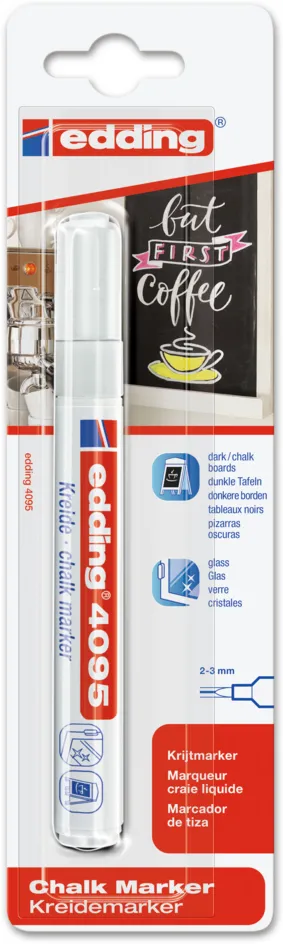 Marker Edding 4095 cu creta lichida, varf 2-3 mm, alb, blister