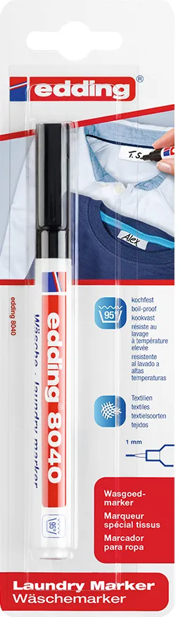 Marker Edding 8040, pentru etichetele textile, varf rotund 1 mm negru, blister