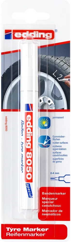 Marker Edding 8050, pentru anvelope, varf rotund 2- 4 mm, alb, blister