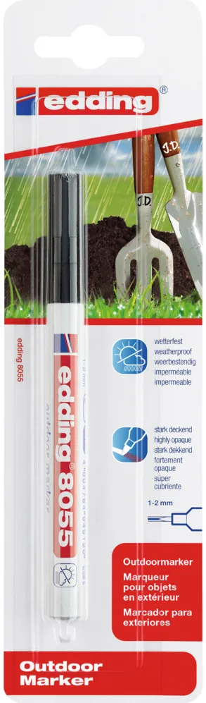 Marker outdoor Edding 8055, varf rotund, 1-2 mm, negru, rezistent la intemperii, cerneala opaca, 1 bucata/blister